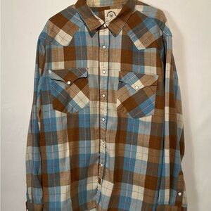 Men's Plaid Button-Down Shirt in Blue and Brown